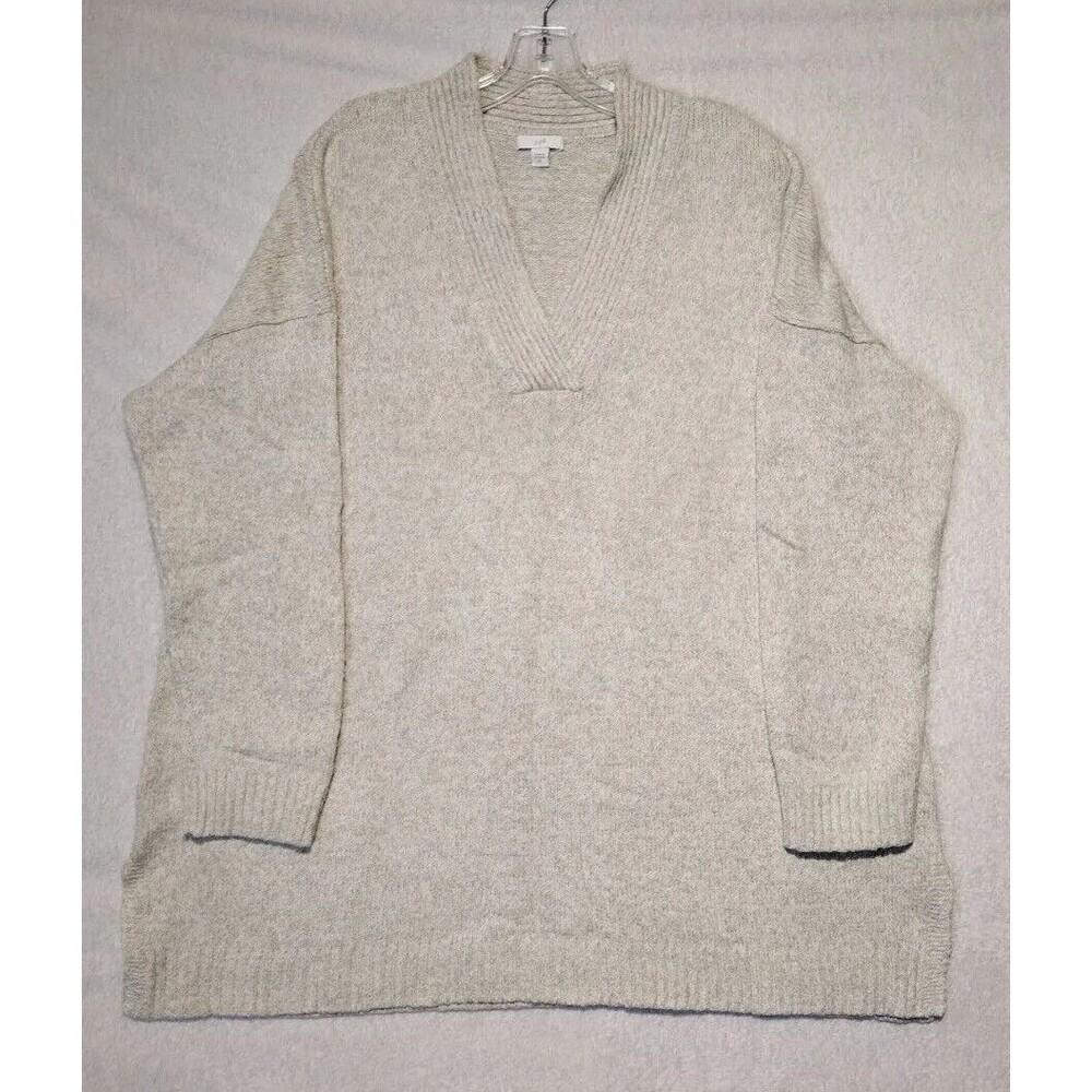 J Jill XL Heather Ribbed V Neck Long Sleeve Sweater Beige Tan